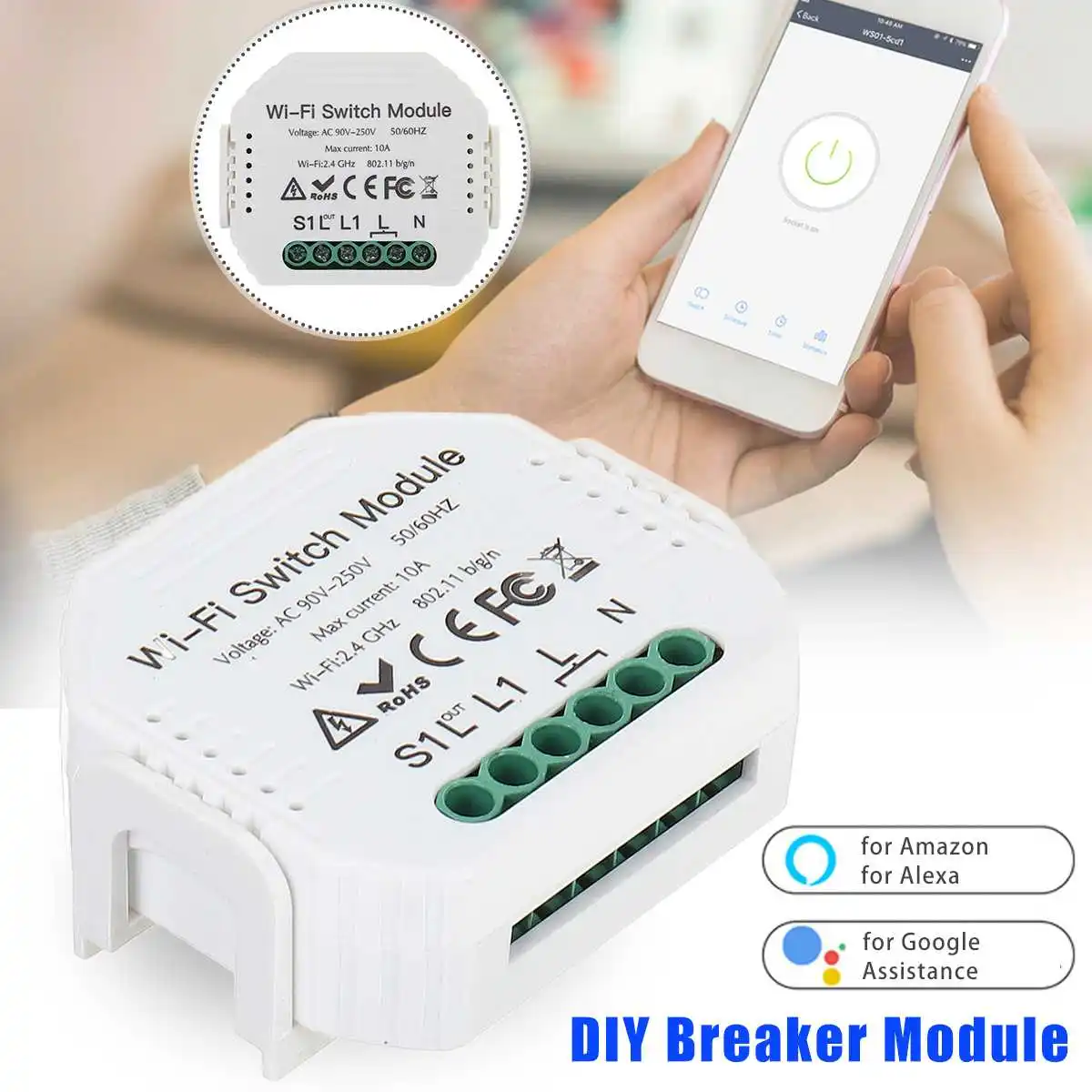 

1/2/3/4pcs Home Smart Switch WIFI Smart Light Switch DIY Breaker Module Works with Tuya APP Alexa/ Echo/ Google Remote Control