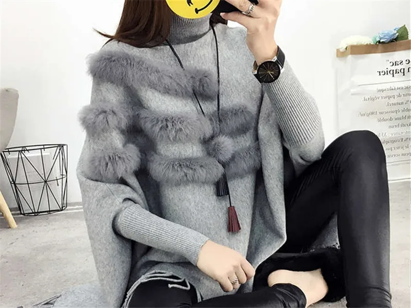 Neploe свободный свитер большого размера Pull Femme Hiver в Корейском стиле, Свободный вязаный свитер с бахромой «летучая мышь» модный лоскутный плащ, пуловер, толстый 45813