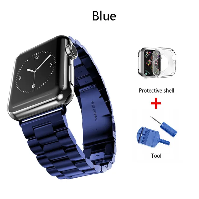 Stainless Steel Strap For Apple watch band 40mm 44mm 5 4 3 watch strap 38mm 42mm Bracelet Sport Metal WatchBand for iWatch 3 2 1 Blue with Tool