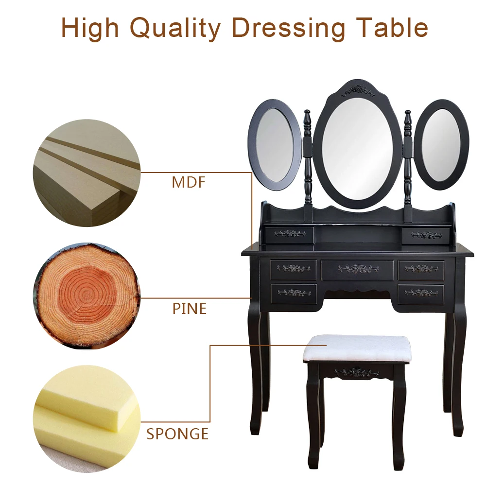 Черный цвет спальня макияж комоды для женщин доска туалетный столик стул набор с
