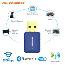 Mini adaptateur WiFi USB, Bluetooth 4.2, 650Mbps, double bande, 2.4/5Ghz, récepteur externe sans fil, Dongle pour PC/ordinateur portable/ordinateur de bureau