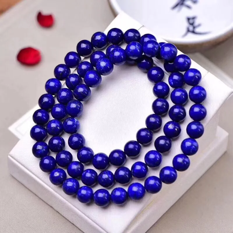 

Natural Lapis Lazuli Three-loop Bracelets Color Rich Clean round Smooth Simple Versatile Exquisite Glorious Fashion