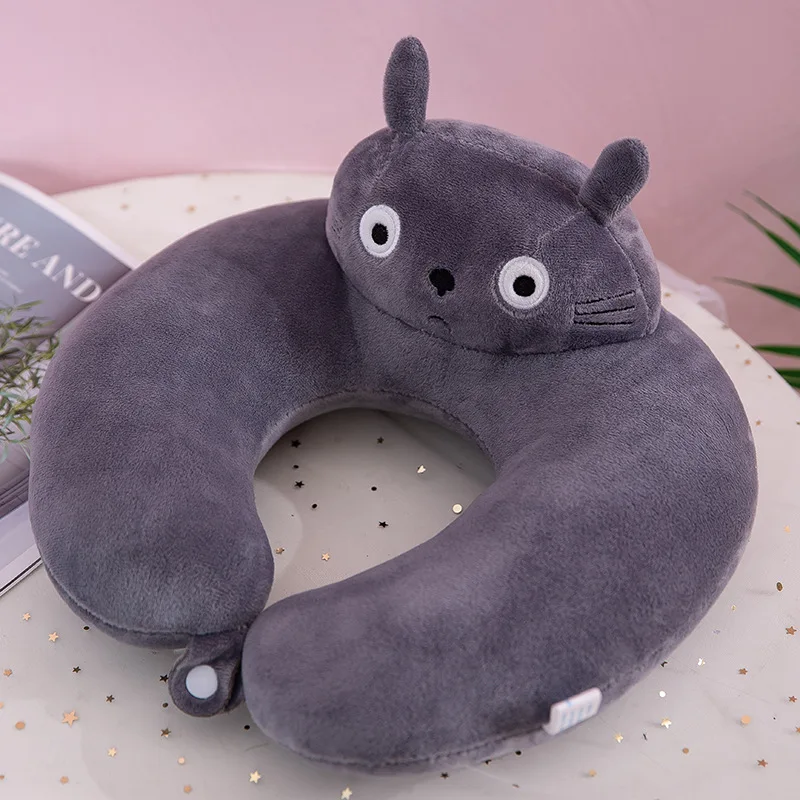 Cute cartoon plush neck pillow 30*30cm office nap work reading travel nursing neck U-shaped pillow plush stuffed toys - Цвет: A
