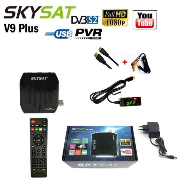 SKYSAT V9 Plus супер мини-спутниковый приемник Поддержка CS CCCa MS Newca md Powervu Biss WiFi 3g Youtube USB PVR SKYSAT V9