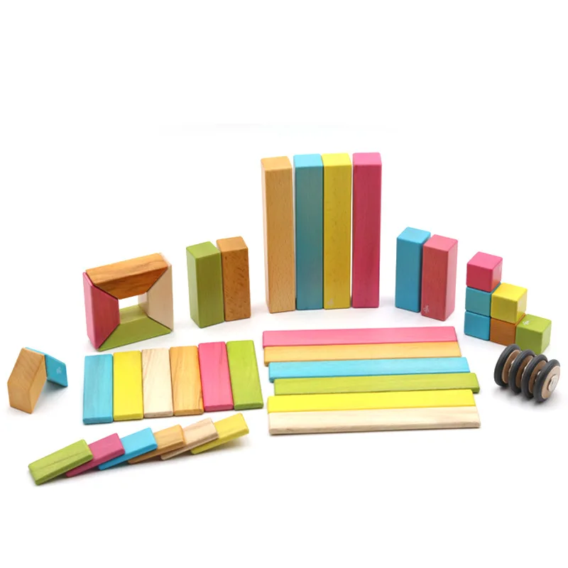

America Tegu Magnetic Building Blocks 42-Piece Magnetic Wood Building Blocks Color Fight Inserted Educational Assembled Toys Env