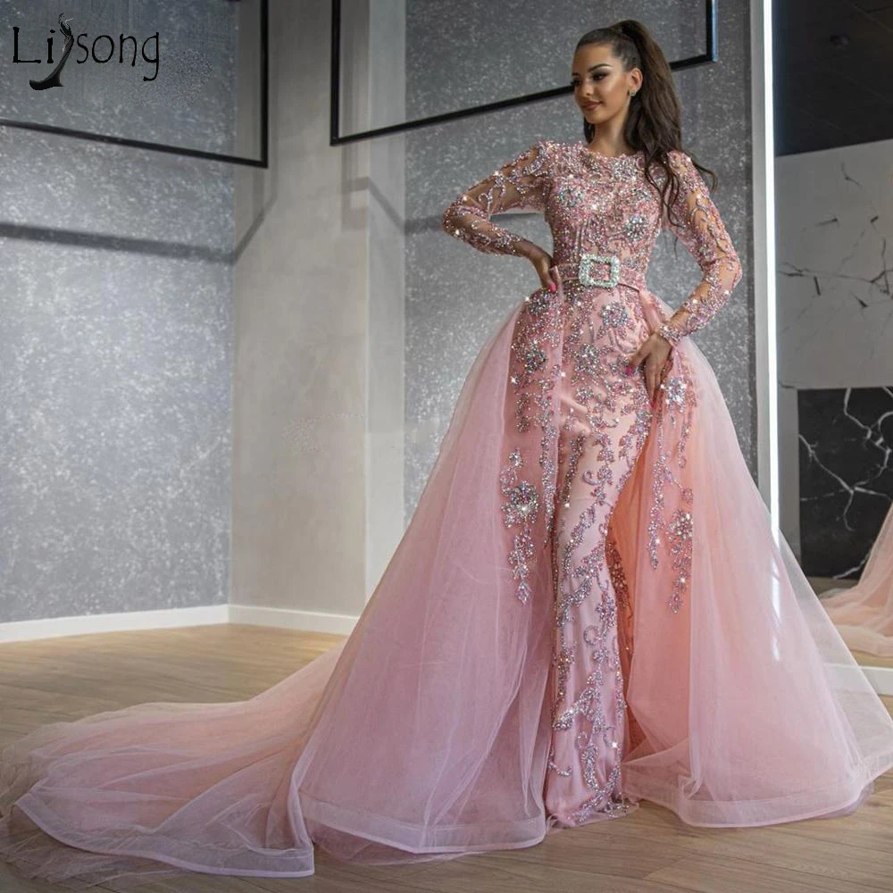 Arabic Beading Evening Gown Muslim Mermaid Luxury Detachable Train Prom Custom Made 2020 Formal Long Dresses Saudi Arabia Aibye