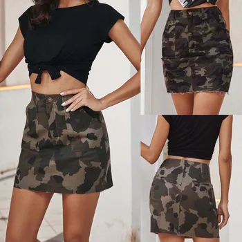 

New Arrived Print Women's Skirts Camouflage Print Clothes Button Pocket Skirt Faldas Mujer Moda 2019 Mini Skirt Jupe Femme #C10