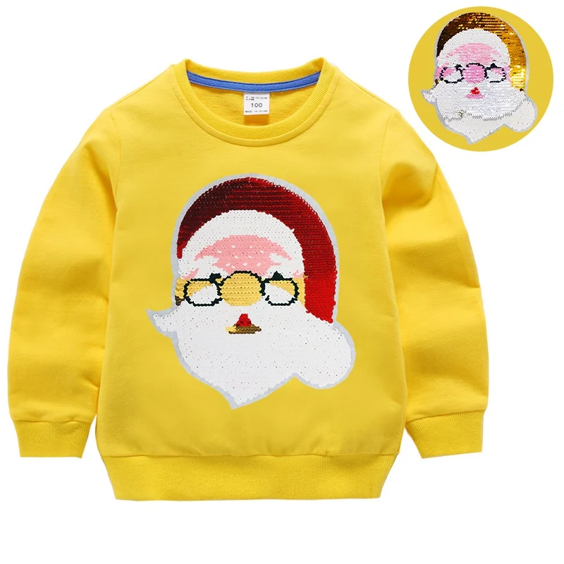 yellow Цветные детские толстовки с капюшоном, свитшоты для маленьких мальчиков и девочек, свитер с длинными рукавами и блестками, Детская футболка, пуловер, Рождественская одежда - Цвет: yellow