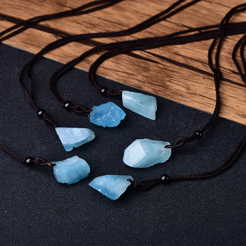1PC Fashion Simple Aquamarine Blue Pendant Natural Quartz Stone Raw Crystals For Men Women Jewelry Purple Mineral Specimen Gift 6