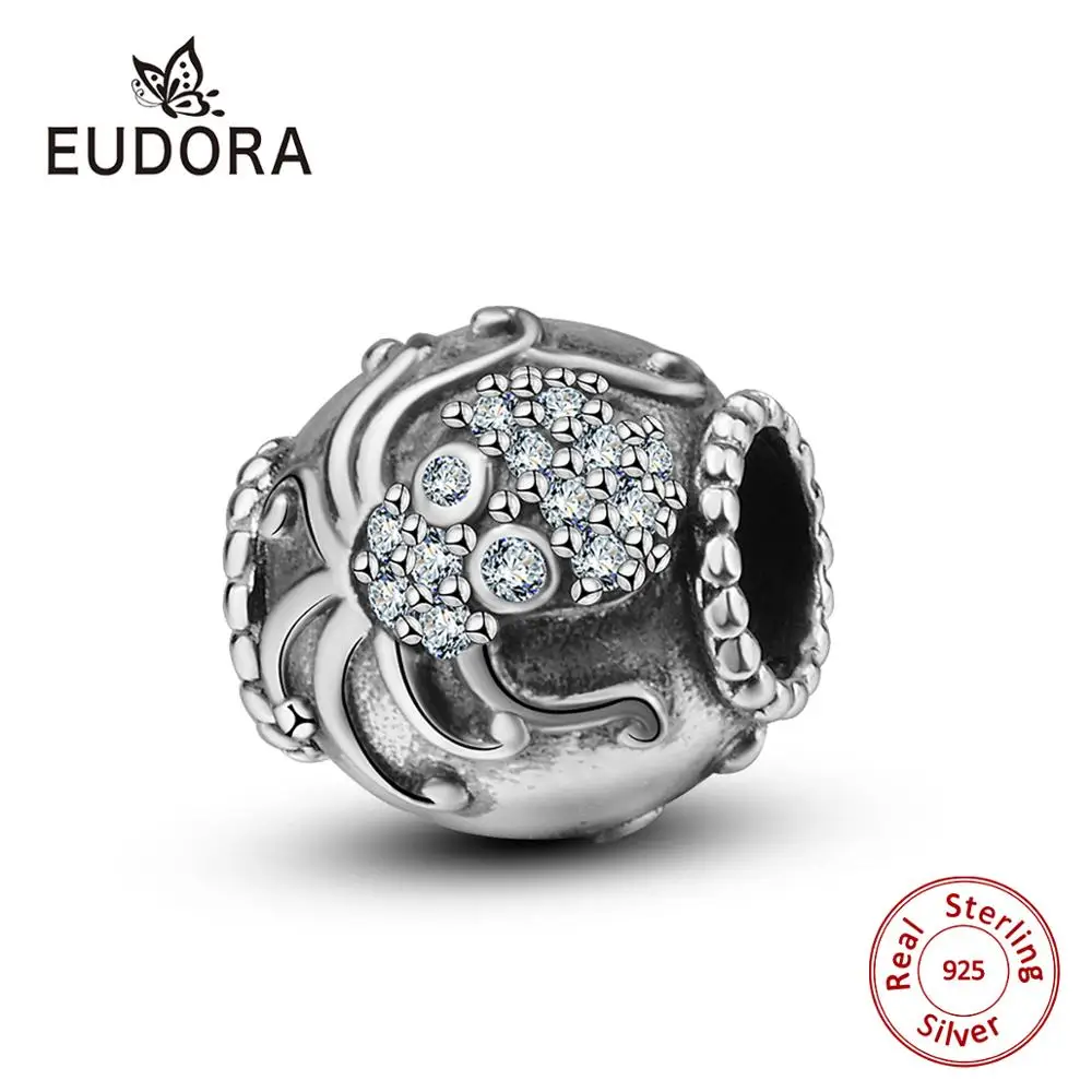 Eudora Authentic 925 Sterling Silver Bead Crystal Octopus Beads Fits Bracelet & Bangles Diy