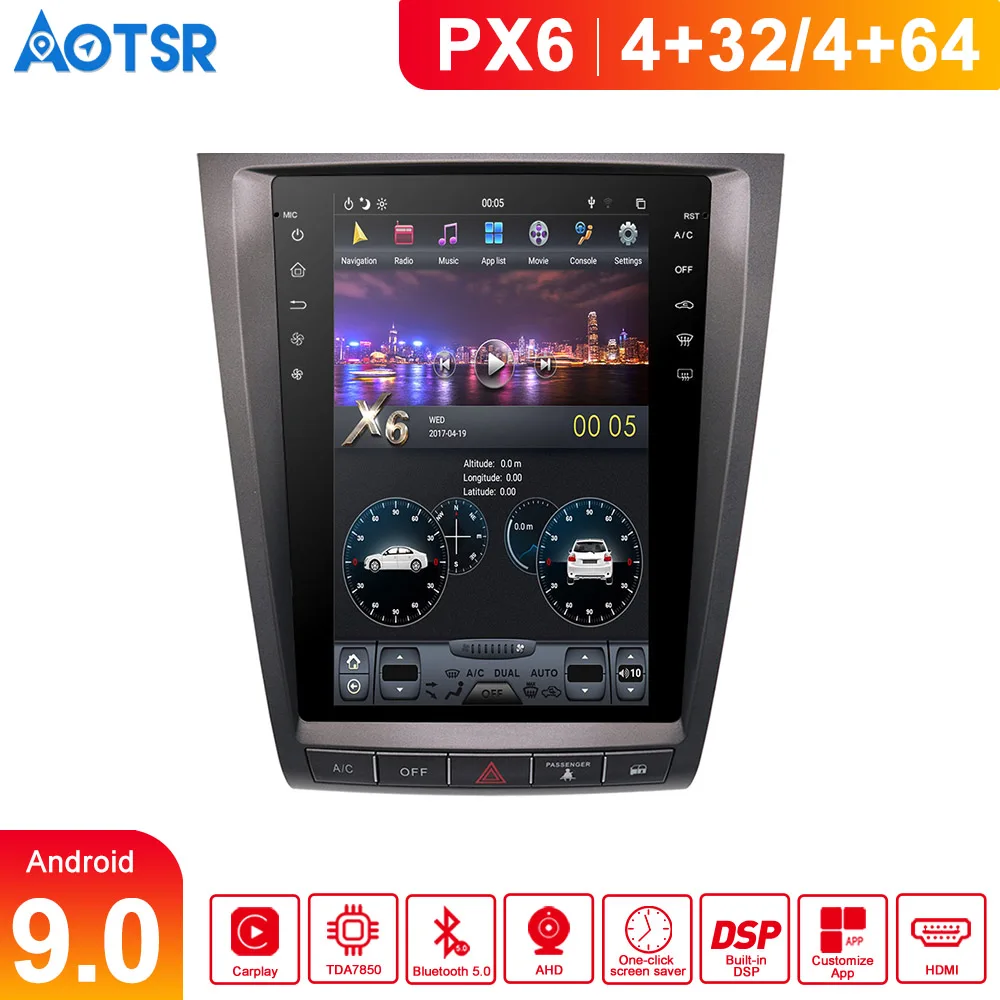 

12.1"Tesla IPS Screen Android 9.0 For lexus GS GS300 GS350 GS450 GS460 2004-2011 Radio GPS Map Navigation No DVD Player headunit