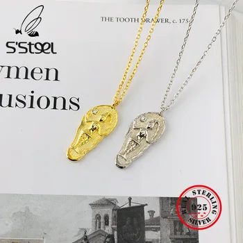 

S'STEEL Necklace For Women 925 Sterling Silver Zircon Figure Pendant Trendy Long Gold Necklaces Plata De Ley Collares Jewelry