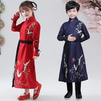 

2020 Hanfu Dress Kids Traditional Chinese Costume Folk Ancient Crane Baby Girl Boy Tang Suit Dance Costume Party New Year Clothe