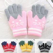 Милые детские перчатки с котом, зимние теплые детские перчатки для маленьких девочек, яркие цвета, полный палец, Прорезыватель зубов, женские перчатки Handschoenen