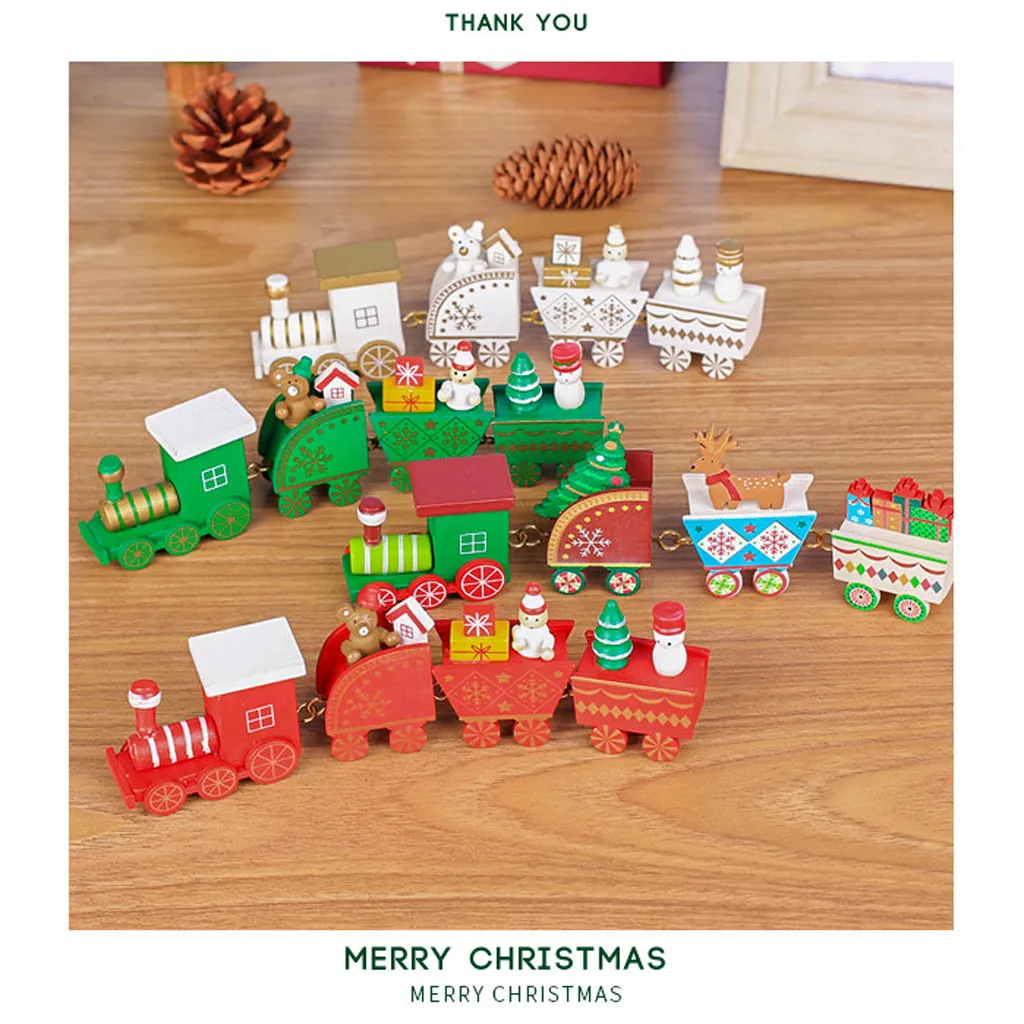 New Christmas Train Painted Wood Christmas Decoration for Home with Santa/bear Xmas kid toys gift ornament navidad new year Gift