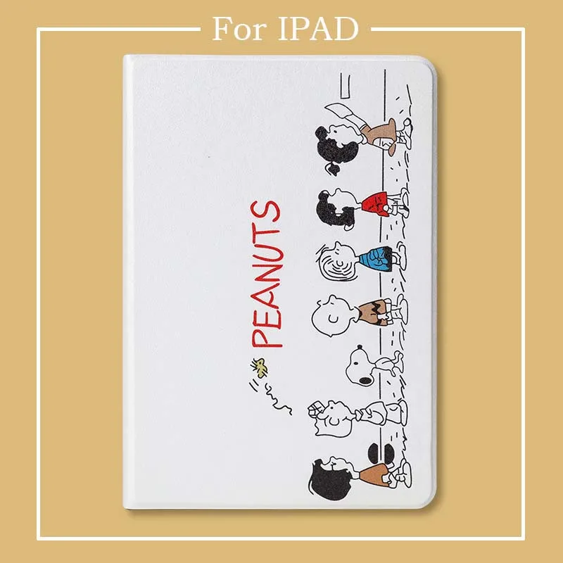 

Snoopy Flip Cover Ultrathin PU leather Soft Silicone Case With Tempered Glass For Ipad 2017 2018 Air 1 2 3 Pro 10.5 Ipad Min 4 5
