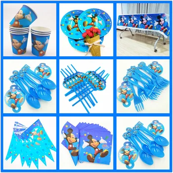 

82pc/set Mickey Mouse Kids Birthday Party Decoration Supplies Plate Cup Tablecloth Banner Tableware Favors Gifts Baby Boy Set