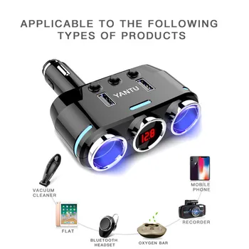 

Multi-functional Car Charger Dispenser 3 Sockets 2 USB Digital Display Fast Charge For iPhone Huawei Oneplus Car Accessories