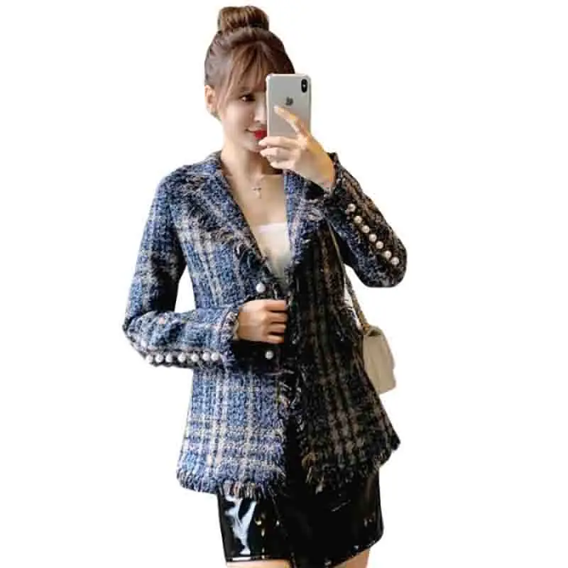 picture color High quality luxury Design Runway Tassel Tweed Coat Women Autumn And Winter Jacket Elegant Outerwear Womens Coats And Jackets - Цвет: picture color