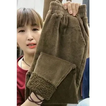 Nuovi pantaloni autunno inverno da donna moda elastico in vita addensare pantaloni lunghi femminili caldi pantaloni Harem in velluto a coste a vita alta 1