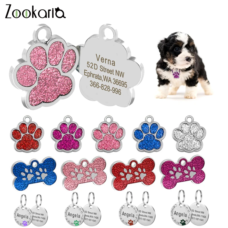 Etiqueta de identificación personalizada antipérdida para perro, accesorios de Collar para perro, gato, cachorro, etiqueta de identificación de hueso/pata de acero inoxidable, etiquetas de nombres