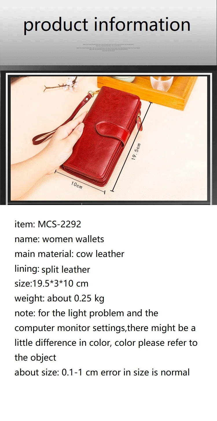 RFID Echtes Leder Brieftasche Frauen Lange Damen Karte Halter Geldbörse Große Kapazität Weibliche Brieftaschen Große Rindsleder Telefon Tasche – Detail 6