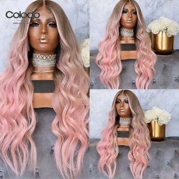 

COLODO 613 Highlight Wig Preplucked Pink Human Hair Wig with Baby Hair Brazilian Remy Ash Blonde Ombre Lace Front Wigs for Women
