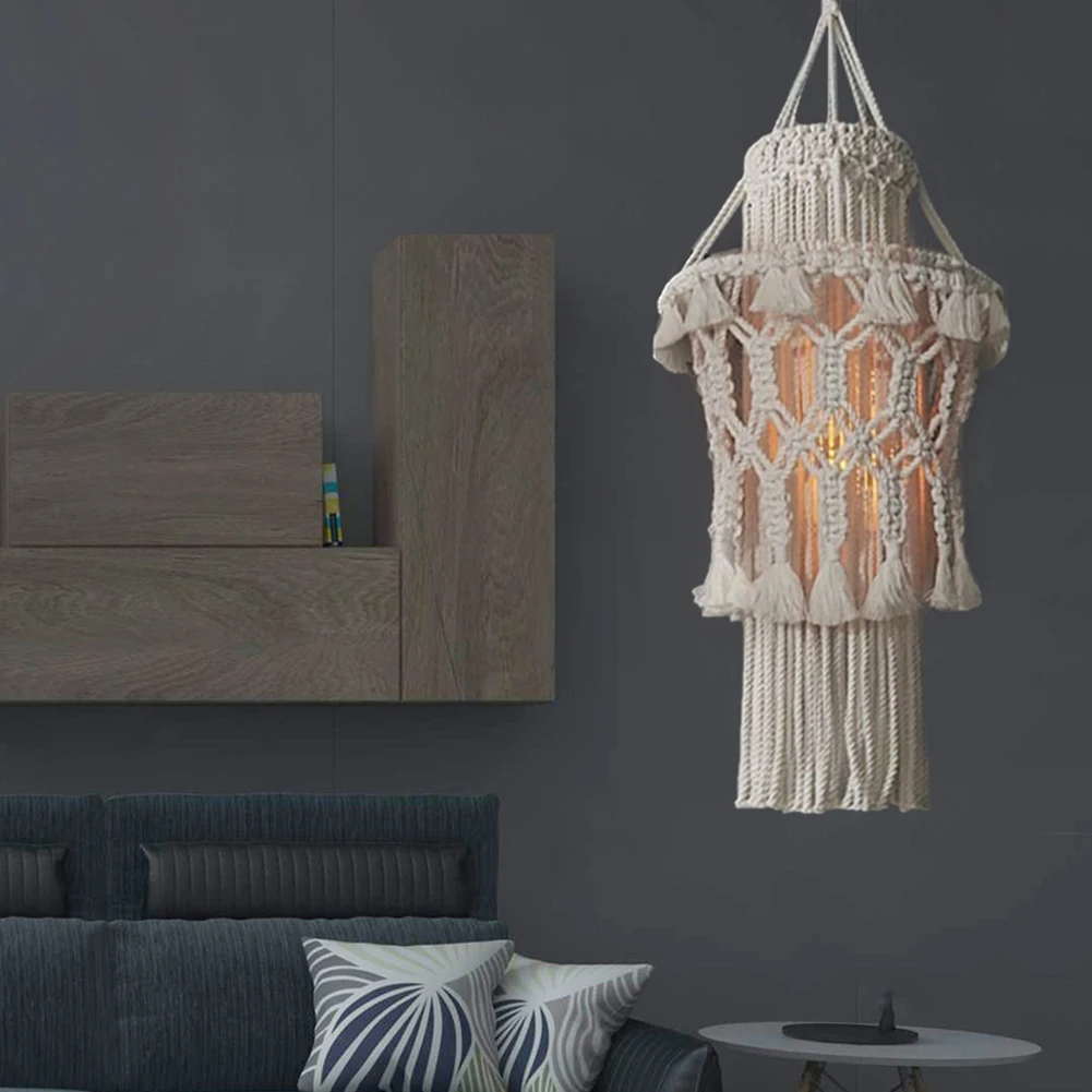 

Hand-Knitted Lampshade Macrame Wall Hanging Decor Woven Wall Hangings Kit Handmade Cotton Rope For Living Room Home Gifts