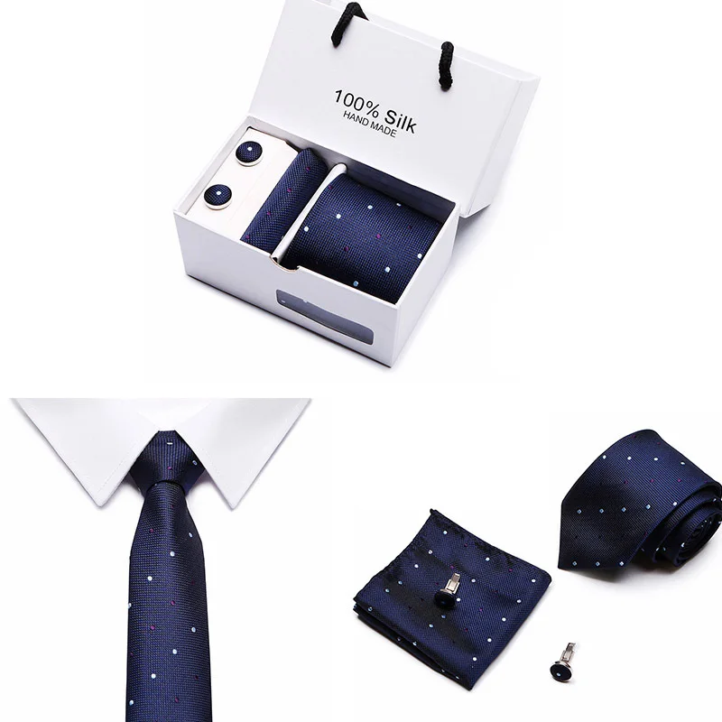 Для мужчин комплект галстуков дополнительный длинный размер 145 см * 7,5 см галстук-бабочка Темно-синие Пейсли шёлк-жаккард трикотажный