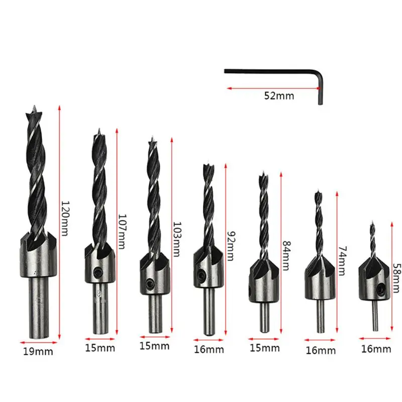 7 шт. сверло дерево 5 Флейта HSS Набор для зенковки 3 4 5 6 7 8 10 мм Столярный инструмент