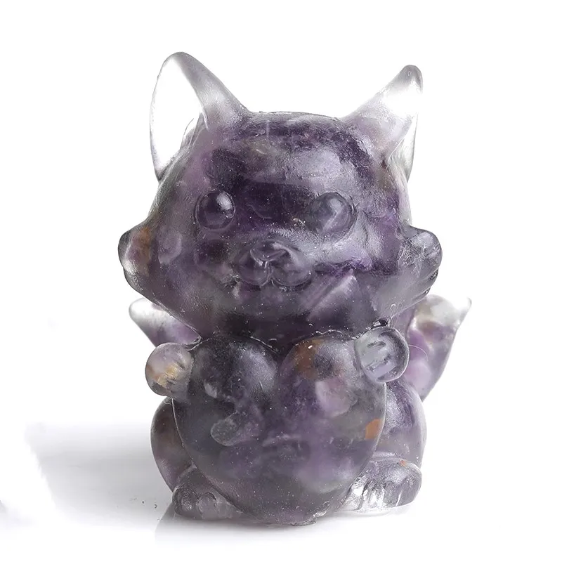 

1PC 100% Natural Amethyst Gravel Lovely Nine-tailed Fox Silicone Figurine Simple Home Decor Craft Healing Stone Ornaments Gifts