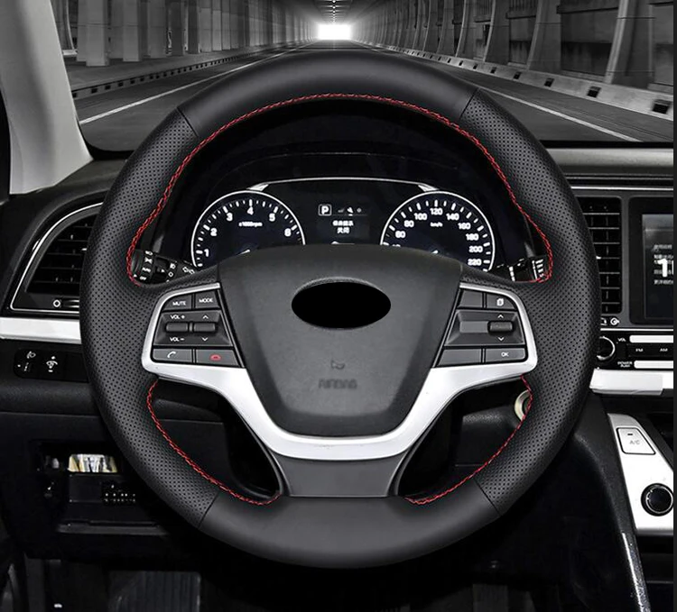 Черный кожаный чехол рулевого колеса автомобиля для hyundai Elantra AVANTE