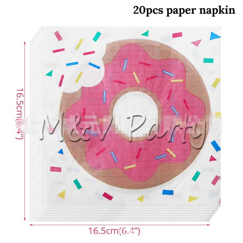 napkin 20pcs Пончик тема одноразовая посуда бумажная чашка салфетки тарелки скатерть свадьба день рождения мультфильм Пончик украшения поставки - Цвет: napkin 20pcs