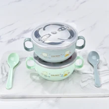 Bol isolant en acier inoxydable pour bébé, ensemble de cuillères, vaisselle pour enfants, imprimé de dessin animé, bol alimentaire pour enfants sans BPA, nouvelle collection