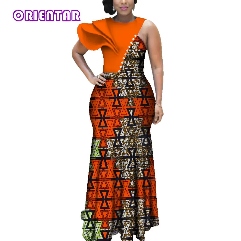 Африканские платья для женщин Африканский Воск Принт Базен Riche Дашики длинное платье Леди Элегантное свадебное платье Африка Макси WY3619 - Цвет: 1