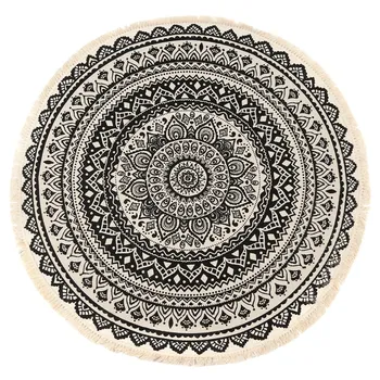 

Morocco Round Carpet Bedroom Boho Style Tassel Cotton Rug Hand Woven National Classic Tapestry Sofa Cushion Tatami Floor Mats-Bl