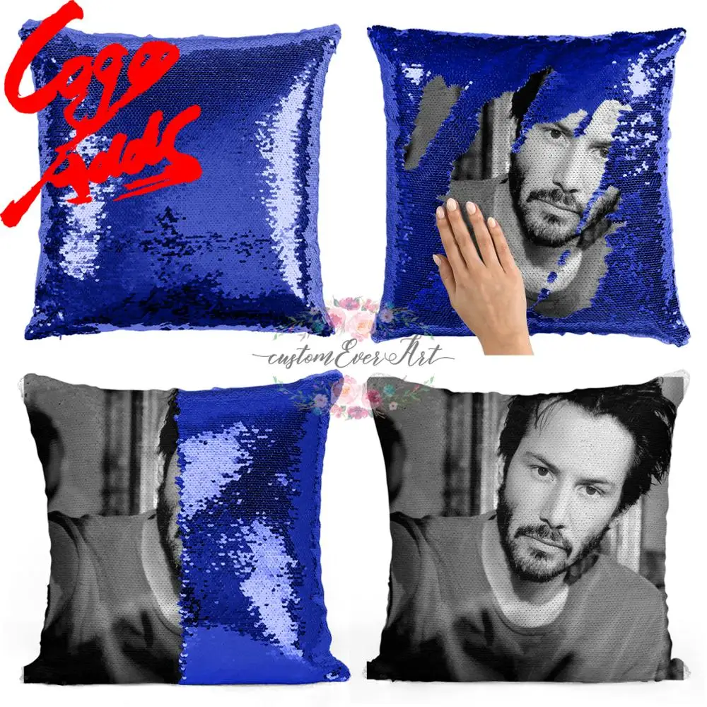 Подушка с блестками Keanu reвс | Наволочка Двухцветная подушка Подарок для нее Него