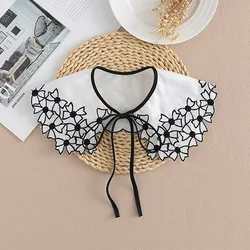 Summer Dress Bowknots Fake Collar Shawl for Women Shirt Detachable Collars Lace Floral Doll Lapel Fake Collar False Collar