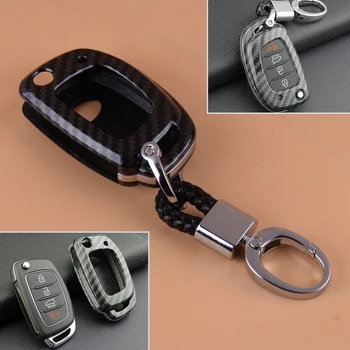 

DWCX Carbon Fiber Style Black Car Key Cover Case Chain Shell Fit for Hyundai Tucson Elantra 2016 2017 2018 2019