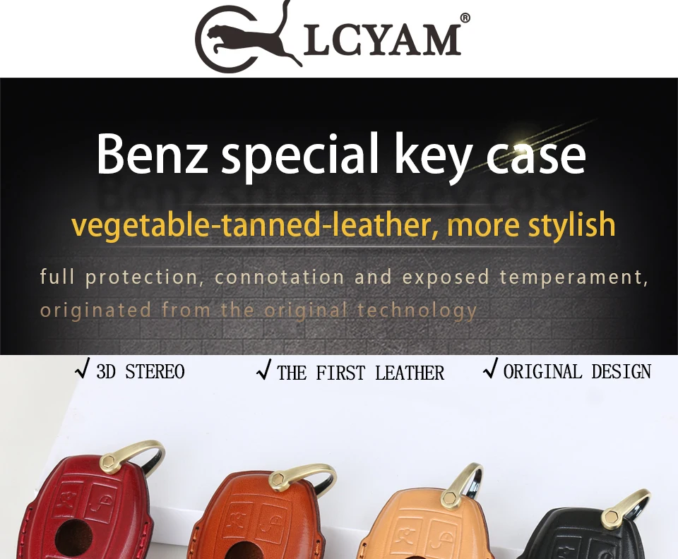 Leather Key FOB Cover Case for CLA GLK350 Mercedes Benz GLA 250 C300 AMG GLC 300 Smart Keyfob