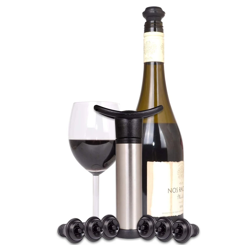 Вакуумный воздушный насос для хранения вина с 6 пробками для винных бутылок прочная конструкция из нержавеющей стали герметичная, герметичная Печать Easy T