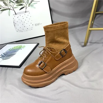 

Trifle thick-soled socks boots women's 2020 autumn and winter new heightening fashion all-match plus size women's boots