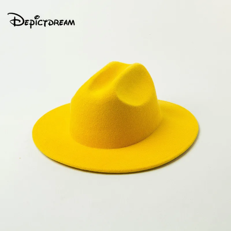 

Autumn winter new Fashion leisure Pure color wide brim children's wool jazz hat fedora size 55cm Adjustable sweat band