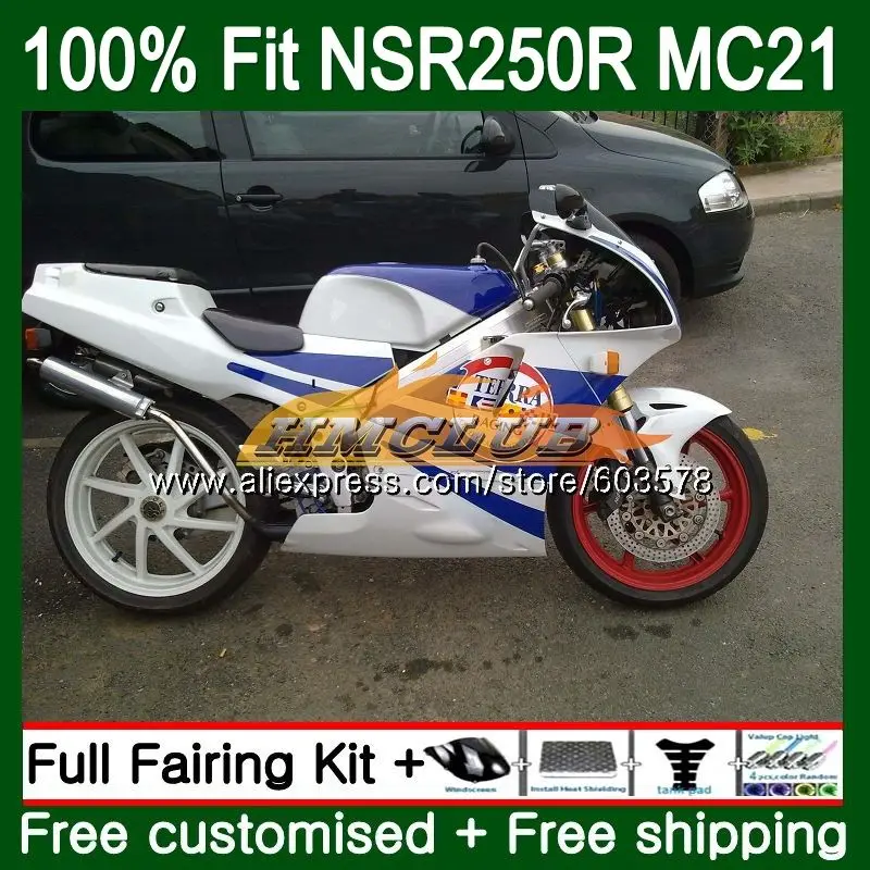 Литья под давлением для HONDA NSR250R MC21 PGM3 1990 1991 1992 1993 101CL. 87 СМП 250 R NSR250 RR СМП 250R 90 91 92 93 белого и синего цвета обтекатель - Цвет: No. 1