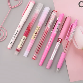 

6pcs\ 7pcs 0.5mm Simplicity Style Neutral Pen Straight Liquid Quick Drying Student Writing Gel Pen Stationery Office Supplies