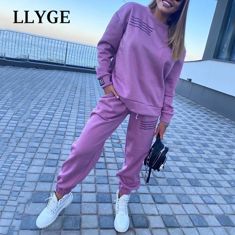 Женский спортивный костюм из двух предметов с буквенным принтом повседневный