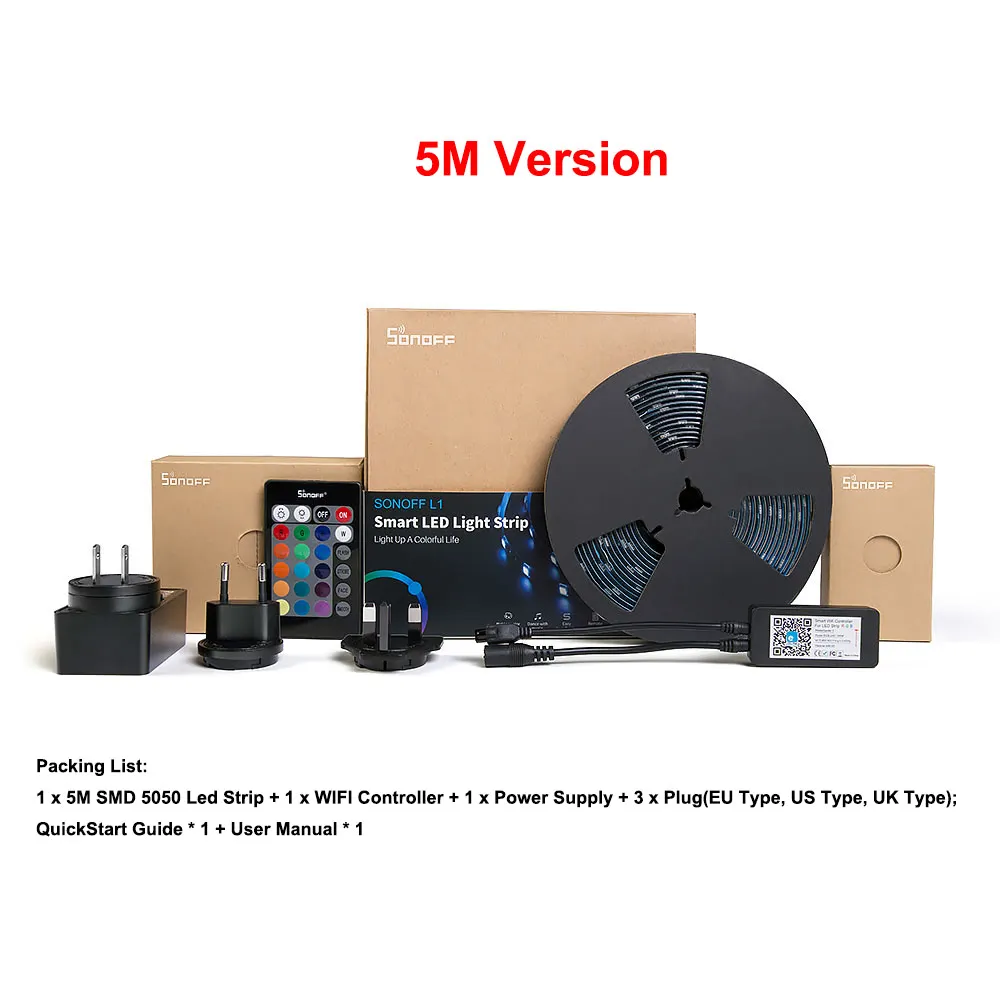 SONOFF L1 5M Version Itead SONOFF L1 Wifi RGB светодиодный светильник, полоса 5050 Smart Frexible Cuttable, Светодиодная лента, водонепроницаемая, работает с Alexa Google Home eWeLink - Цвет: SONOFF L1 5M Version