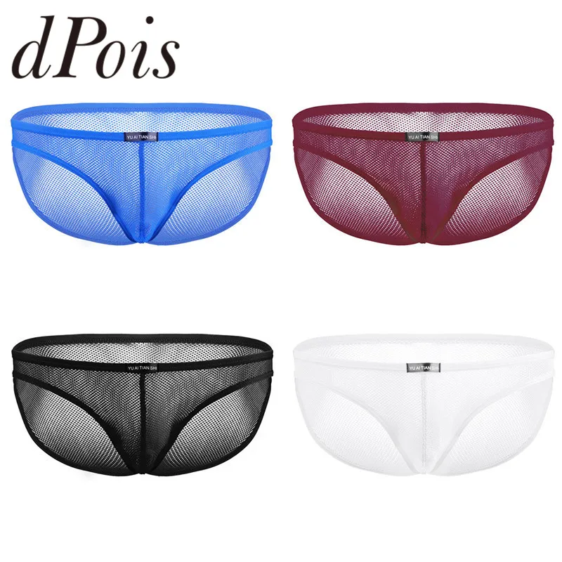 

Gay Mens Low Rise Breathable See Through Sheer Mesh Sissy Lingerie Solid Color Elastic Waist Bulge Pouch Bikini Briefs Panties