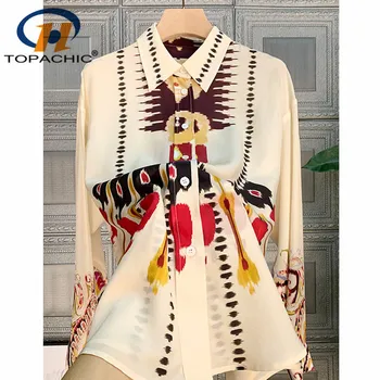 

12.31 High Quality New Fashion Silk Shirt Women Temperament Personality Chic Print Pattern Turn-down collar Long sleeve Blouse