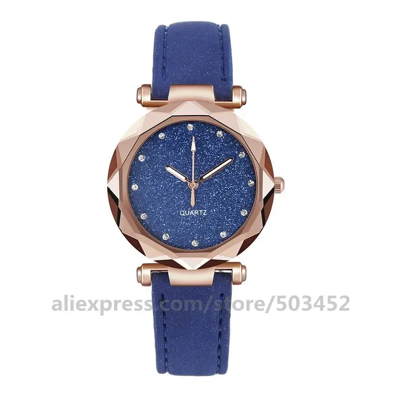 100 шт./лот простые женские часы Романтические модные наручные часы дизайнерские часы простые повседневные женские звездное небо Montre Femme - Цвет: dark blue